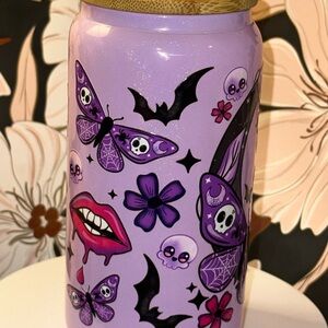 Purple Skull and Butterfly Glass 16oz Cup